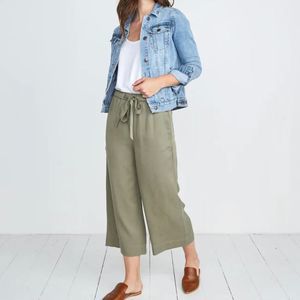 MARINE LAYER | Spruce Wide Leg Cropped Pants Dusty Olive Tencel | Medium